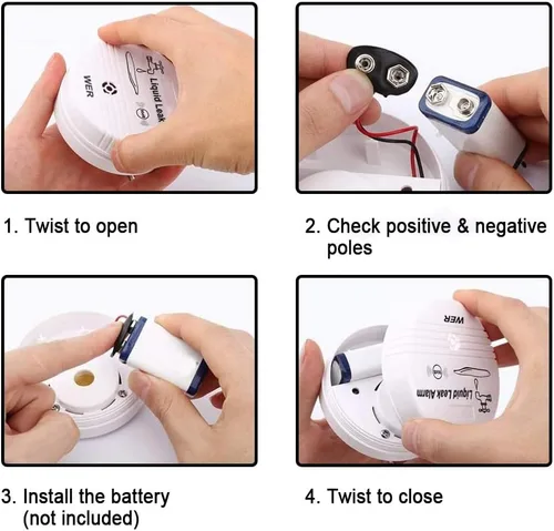 Miniatura 3 de WER Sensor de alarma de fugas de agua, alerta de fugas a batería, detector de agua de 90 dB para sótanos, baños, lavanderías, cocinas, garajes