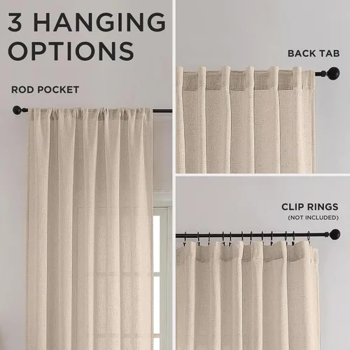 Miniatura 2 de CUCRAF Cortinas de lino beige natural que no se transparentan, cortinas de privacidad semitransparentes de 72 pulgadas, cortina de filtrado de luz