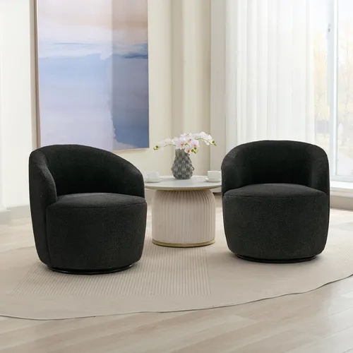 Miniatura 30 de FOXHUNTER Silla giratoria de barril, sillón individual pequeño de 360°, cómodo sofá redondo, sillas de botón acolchadas, modernas sillas de acento