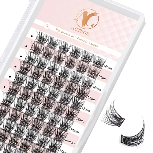 Extensiones de pestañas individuales, 72 unidades, extensiones de pestañas individuales en racimo de 0.35-0.630 pulgadas, pestañas de volumen, banda