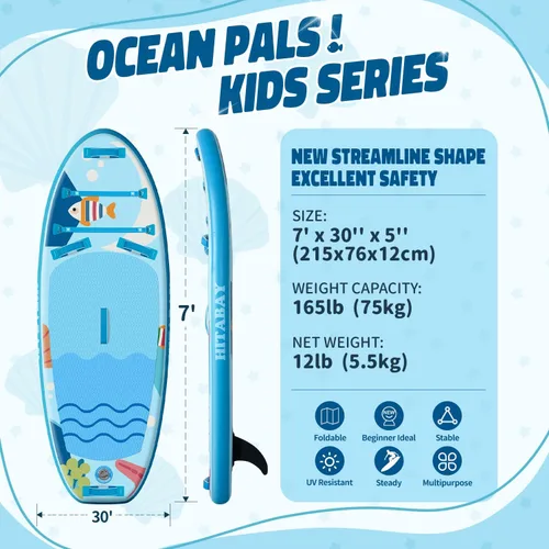 Miniatura 2 de Tabla de remo para niños con accesorios de SUP, tabla de remo para niños duradera, ligera y estable, cubierta antideslizante ancha, tablas de remo
