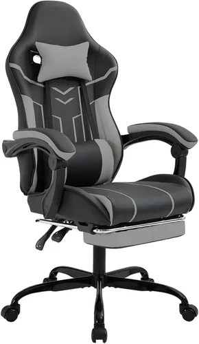 Miniatura 18 de Silla ergonómica de cuero para juegos con reposapiés, cómoda silla de juegos beige con cómodo reposacabezas y soporte lumbar para adultos, niños