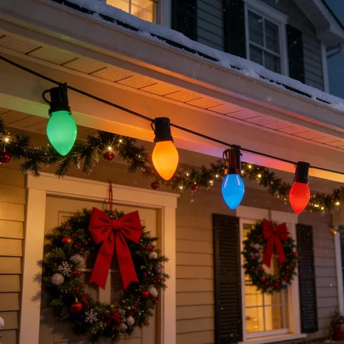 Miniatura 9 de Tira de luces LED de Navidad para exteriores, de 50 pies, cadena de luces C7 con 27 bombillas multicolor de cerámica de 0.6 W, luces de Navidad