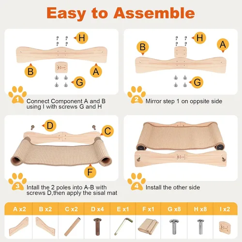 Miniatura 6 de Cama rascador de sisal para gatos, poste rascador extra grande para gatos con cama de escalada, tabla de rascar de madera con almohadilla de sisal