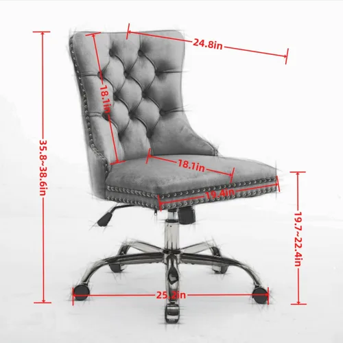 Miniatura 2 de LKTART Silla de oficina tapizada de terciopelo con botón copetudo con base de metal dorado, silla de escritorio ajustable silla de oficina giratoria
