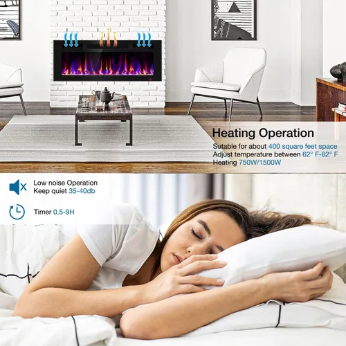 Miniatura 5 de Chimenea eléctrica de 43 pulgadas empotrada y montada en la pared, calentador de chimenea y chimenea lineal, chimenea eléctrica ultrafina, bajo