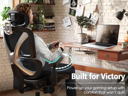 Miniatura 9 de GABRYLLY Silla de oficina ergonómica, silla de malla grande y alta con soporte lumbar, reposabrazos 3D, rotación de 215°, reposacabezas ajustable