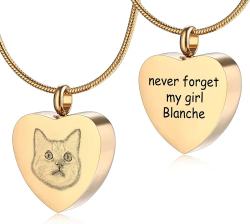 Miniatura 24 de MeMeDIY Collar personalizado con dije de urna de cenizas con estampado de pata de corazón, nombre personalizado, foto, fecha para mujeres, hombres