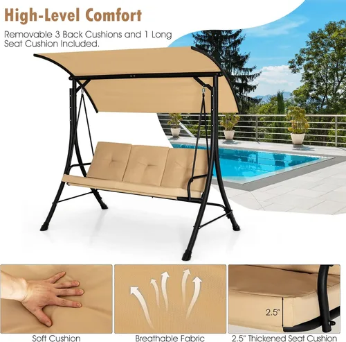Miniatura 7 de Tangkula Columpio de porche para 2 personas, columpio al aire libre con cojines extraíbles, estructura de metal sólido, columpio de patio con toldo