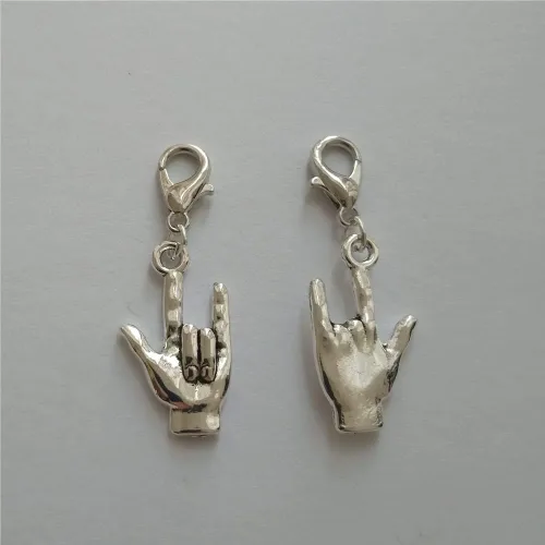 Miniatura 4 de 3 piezas I Love You Clip on Charm Zipper Pull, ASL Charm, Gesture Hand Pendant, Color Plata Antiguo