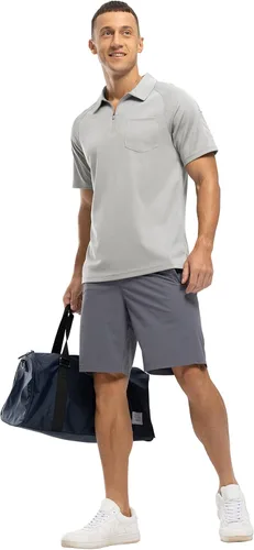 Miniatura 6 de BASUDAM Polo con cremallera para hombre, de secado rápido, manga corta, atlético, al aire libre, con bolsillo