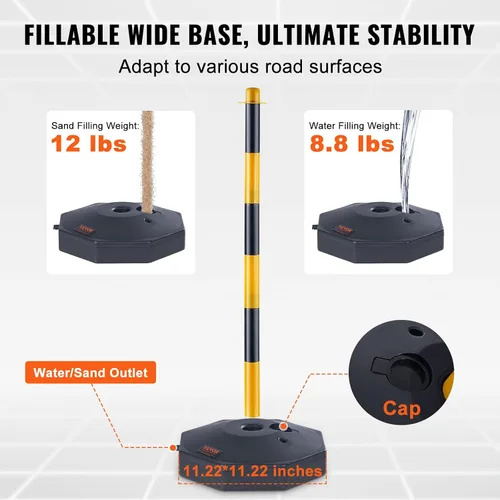 Miniatura 3 de VEVOR Conos de poste delineador de tráfico ajustable, paquete de 4, barrera delineadora de seguridad de tráfico con base rellenable de 8 pies