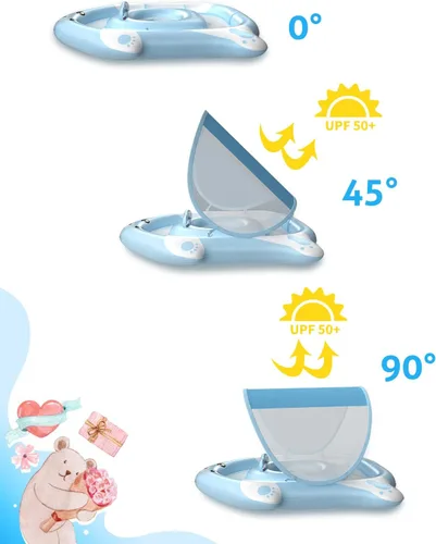 Miniatura 5 de Flotador doble con asiento de seguridad ajustable, toldo UPF 50+ extraíble solar, flotador inflable estilo animal, flotador de natación durante 6-36