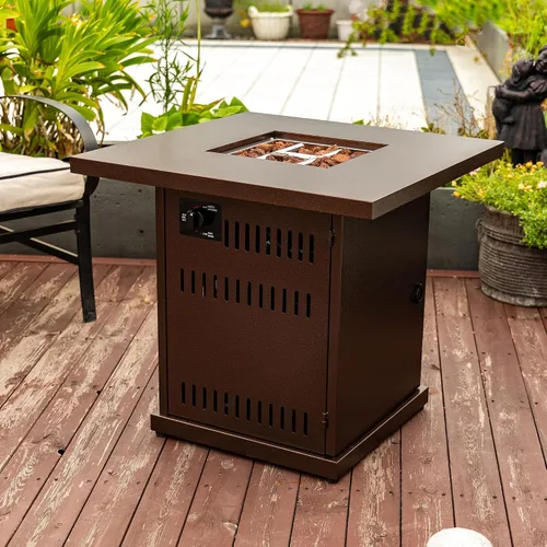 Miniatura 6 de Mesa para fogata de propano de 28 pulgadas, mesa de fuego de 50,000 BTU con tapa de acero, patas grandes, rocas de lava, pozo de fuego seguro