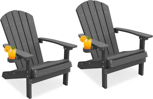 Miniatura 13 de YEFU Silla Adirondack de plástico resistente a la intemperie, sillas de patio con instalación fácil en 5 pasos, se ve exactamente como madera real