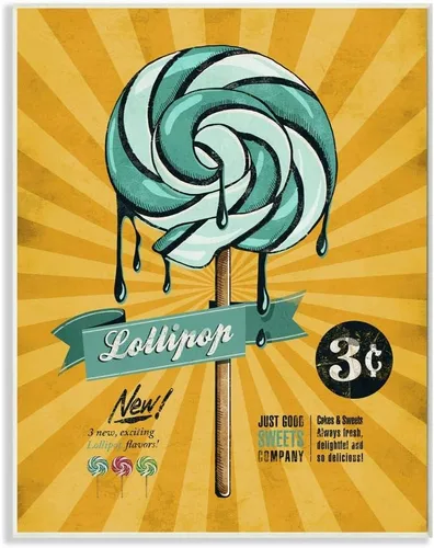 Stupell Industries Lollipop Vintage Comic Book Amarillo Azul, Diseño por Artista Ester Kay Art, 10 x 0.5 x 15, Placa de pared