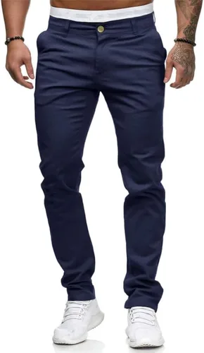 Miniatura 11 de HUNGSON Pantalones vaqueros casuales ajustados ajustados para hombre, pantalones de mezclilla rectos elásticos