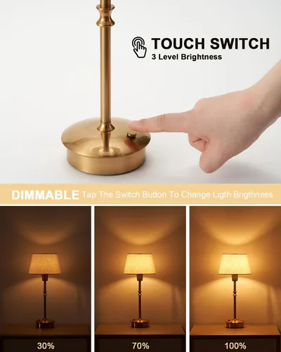 Miniatura 6 de UMEXUS Juego de 2 lámparas pequeñas inalámbricas recargables de mesa, luces regulables a pilas, luz de acento portátil para mesa auxiliar