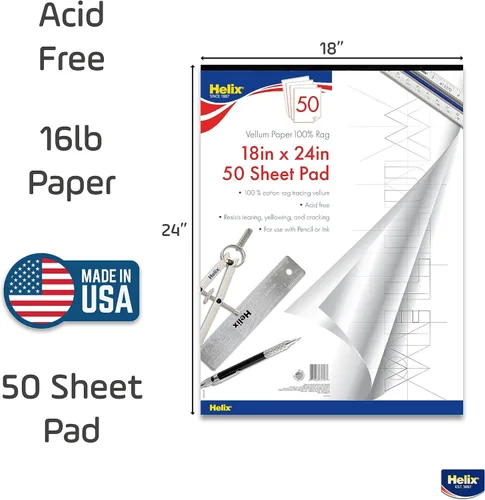 Miniatura 5 de Helix Maped - Bloc de papel 100% de vellum de trapo de 18 x 24 pulgadas, diseño arquitectónico de trazado, 100% de durabilidad de trapo, resistente