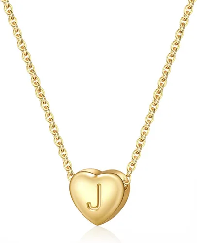 SANNYRA Collares de corazón con inicial para mujer, collar del alfabeto de la A a la Z, chapado en oro de 18 quilates, joyería con colgante de
