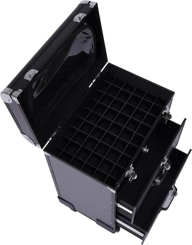 Miniatura 5 de Caja de tren de maquillaje rodante, caja de almacenamiento de maquillaje de 3 capas, carrito cosmético grande con cerraduras, organizador de Negro