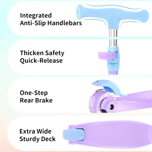 Miniatura 6 de BELEEV Patinetes para Niños de 3 Ruedas Patinete de Empuje para Niños Pequeños Niñas y Niños, 4 Alturas Ajustables, Inclinarse para Dirigir, Ruedas