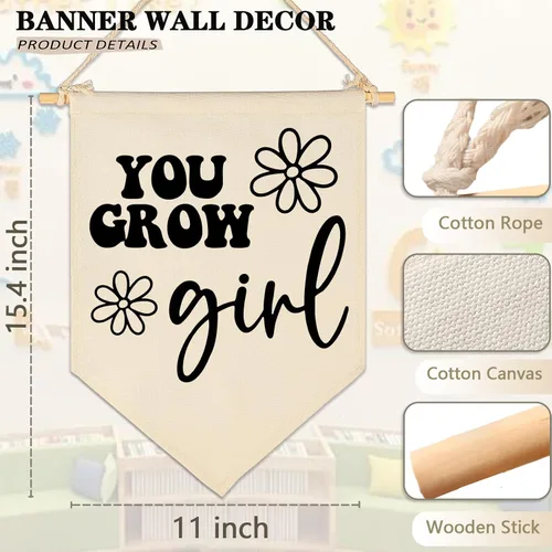 Miniatura 6 de Letrero decorativo de margaritas con texto en inglés "You Grow Girl", regalo para bebés, recién nacidos, niños y niñas, banderines para decoración