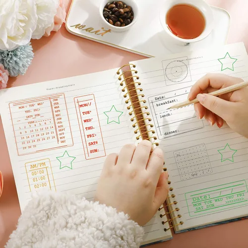 Miniatura 7 de Zonon 18 Piezas Sellos de Diario Sellos Transparentes para Diario, 4 Hojas Plantillas de Planificador de Calendario de Silicona para Bullet Journal