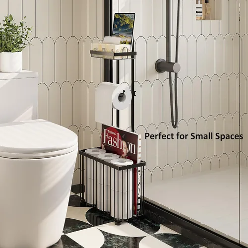 Miniatura 3 de X-cosrack Soporte Independiente para Papel Higiénico Soporte de Toallas de Papel con Estante de Despliegue y Dispensador con Estante de Negro
