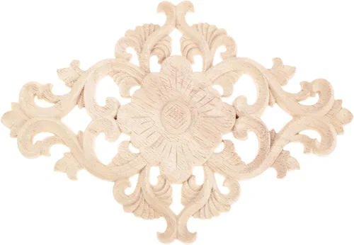 Miniatura 11 de Apliques tallados en madera, 2 piezas de adornos decorativos de madera, MUXSAM calcomanías de centro de muebles sin pintar para gabinete, tocador