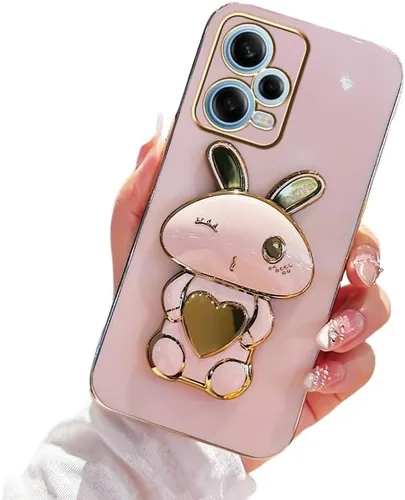 Funda de silicona compatible con Redmi Note 12 Pro + con bonito soporte de conejo de dibujos animados para Redmi Note 12 Pro + delgado TPU