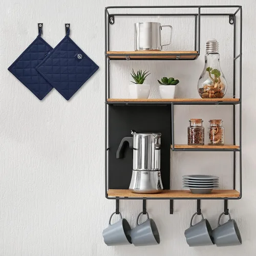 Miniatura 5 de Encasa XO Juego de 2 soportes para ollas de algodón resistentes al calor con lazo para colgar, color azul escocés, almohadillas acolchadas multiusos