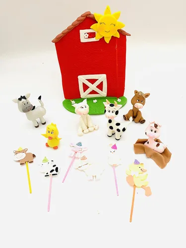Miniatura 6 de Conjunto de granja 3D y sombreros de fiesta para cupcakes