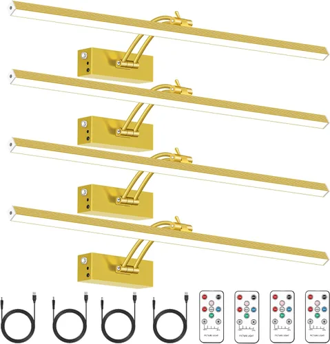 Miniatura 11 de Paquete de 4 luces para cuadros de pared, iluminación de arte de 23 pulgadas para pinturas inalámbricas, batería recargable de 6400mAh operada por