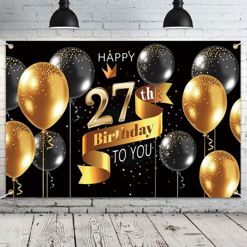 Miniatura 11 de Cartel de fondo de feliz cumpleaños 15 – Suministros de decoración de fiesta de cumpleaños 15 para niños – Oro negro 3.9 x 5.9 pies