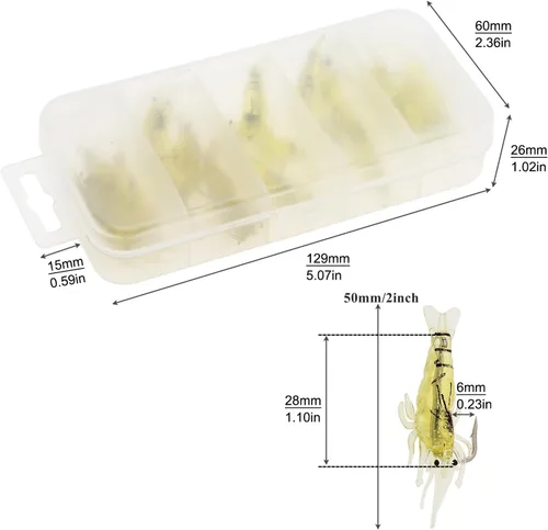 Miniatura 4 de 15 ganchos de cebo de camarón, señuelos de pesca de gambas suaves, señuelos de simulación para trucha y salmón