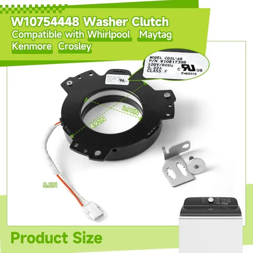 Miniatura 2 de W10754448 Embrague de lavadora compatible con Whirlpool Maytag Kenmore Crosley, pieza de repuesto W10447973 W10817398 W10905022 AP5956756 3452770