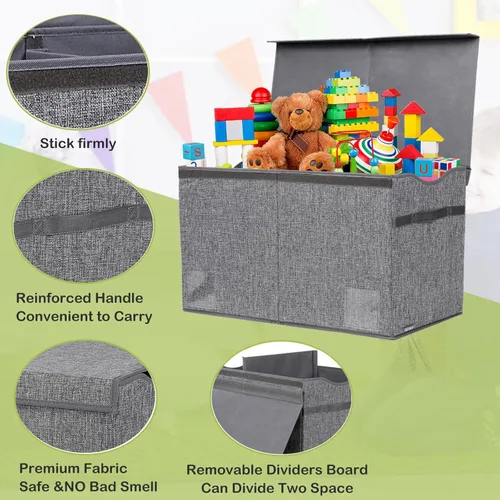 Miniatura 3 de YOLOXO Baúl de juguetes, contenedores de almacenamiento plegables resistentes con tapas, cajas organizadoras de almacenamiento de juguetes extra