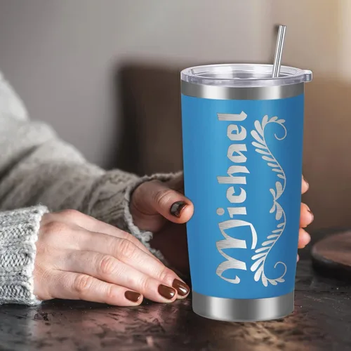 Miniatura 7 de Vasos personalizados con tapa y pajita, vaso aislado personalizado grabado con nombre, vaso de café de acero inoxidable, regalos para hombres y Negro