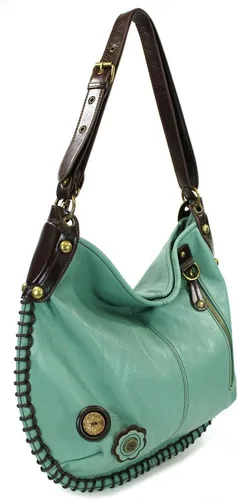 Miniatura 8 de Chala Bolsos de mano, estilo casual, suave, grande hombro o bolso cruzado con llavero, color verde azulado, Búho