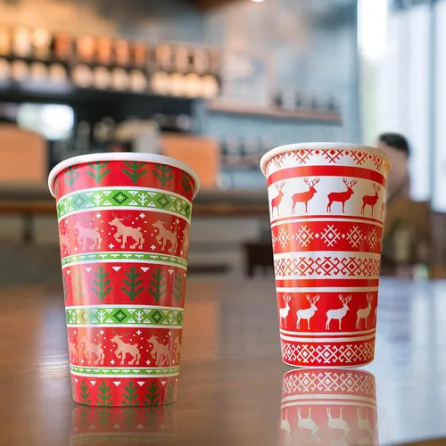 Miniatura 3 de Gatherfun Suministros de fiesta de Navidad, suéter con diseño de reno, vasos de papel desechables de 16 onzas para decoraciones de fiesta de Feliz
