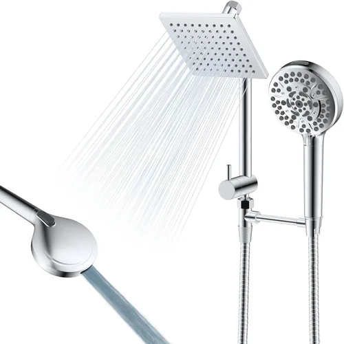 Miniatura 11 de Cabezal de ducha doble de metal de fácil alcance, alta presión de mano de 10 rociadores y cabezal de ducha de lluvia con brazo de extensión