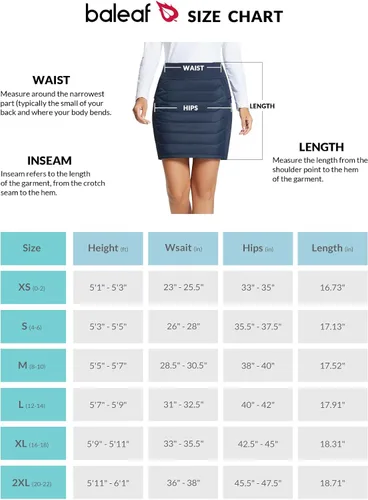 Miniatura 7 de BALEAF Falda acolchada de 17 pulgadas para mujer, ligera, aislada, cálida, para nieve, senderismo, correr, golf, al aire libre