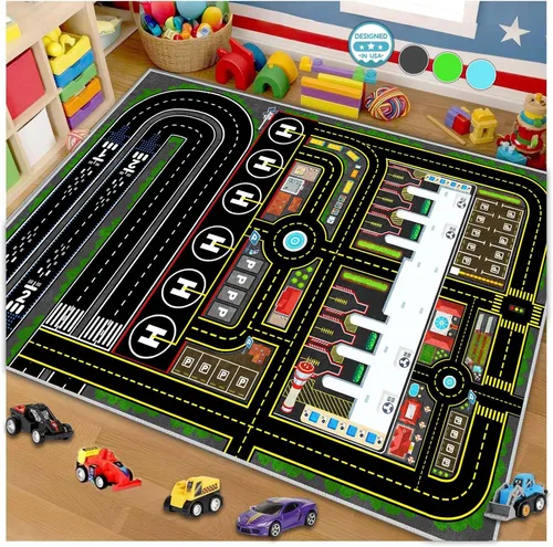 Miniatura 14 de Alfombra de coche para niños, alfombra de avión, alfombra de juego para autos de juguete, alfombra de pista de estacionamiento del aeropuerto