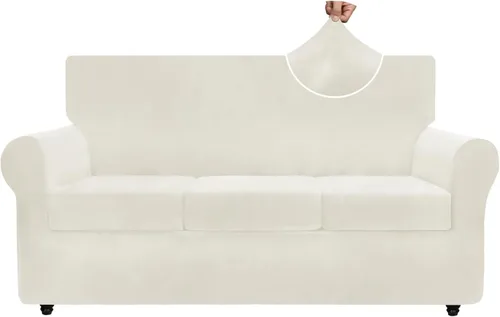 Miniatura 40 de ZNSAYOTX Funda de terciopelo de 3 piezas para sofá de 3 piezas con 2 fundas de cojín de asiento extra grandes, funda elástica para sofá de 2 plazas