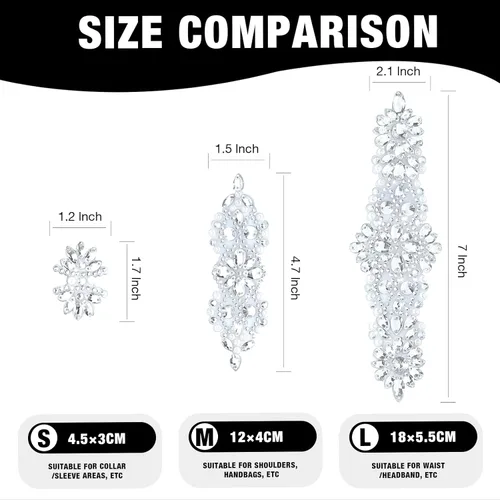 Miniatura 2 de PEARLY JUN 11 piezas de parches de diamantes de imitación plateados con diamantes de imitación de perlas, apliques para planchar para vestidos