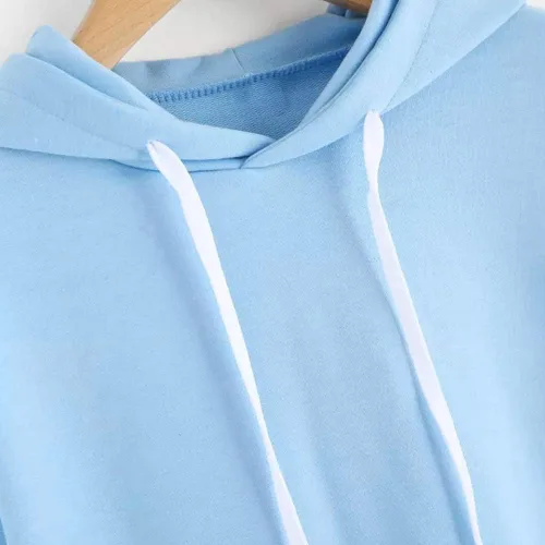 Miniatura 2 de Suéter largo con letras y capucha para mujer, blusa con capucha para mujer, blusa de otoño para mujer, blusa con botones