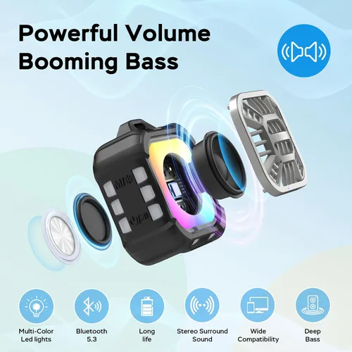 Miniatura 4 de INSMY Altavoz Bluetooth Impermeable IP67, Altavoz de Ducha Portátil Pequeño con Clip, Sincronización Múltiple de Más de 100 Altavoces, Gran Volumen