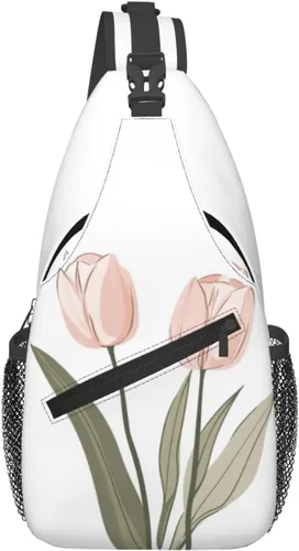 Bolso bandolera para hombres y mujeres, mochila cruzada floral de tulipán pastel, mochila casual de senderismo para viajes, deportes, correr, bolsa