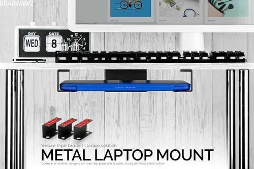 Miniatura 8 de Soporte para laptop debajo del escritorio para escritorio, adhesivo y atornillado, dispositivos de hasta 1.5 pulgadas de grosor como Macbooks